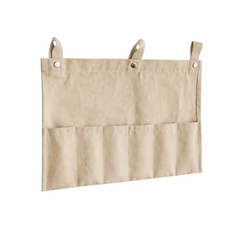 No Drill Canvas Wall Organizer with Mounting Clips, Hanging Pocket Organizer with Wooden Rod, Fabric Wall Storage for Bedroom, Bathroom, Entryway(Large) - size: Large