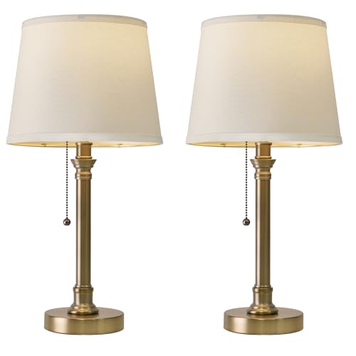 Oneach 19.5” Warm Gold Table Lamps Set of 2, Pull Chain Switch Bedside Table Lamps, Modern Nightstand Lamp with Linen Shade, Small Desk Lamp for Living Room, Bedroom, Home Office, Nursery - color: Warm Gold-2Pack