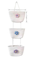 3-Tier Woven Cotton Rope Hanging Basket, Over the Door Organizer, Adjustable Detachable Wall Basket with Metal & Adhesive Hooks, No Drilling for Playroom, Toddler Nursery & Little Girls Room - style: BigFlower