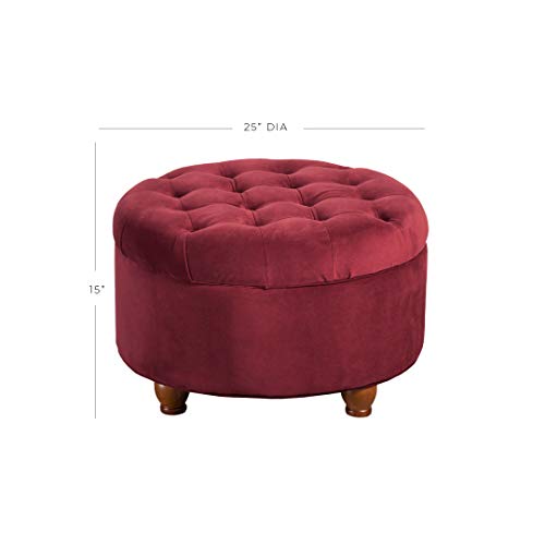 Homepop Home Decor |N8264-B119 | Large Button Tufted Velvet Round Storage Ottoman | Ottoman with Storage for Living Room & Bedroom, Berry - color: Berry