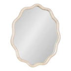 Kate and Laurel Rahfy Boho Scalloped Round Rattan Mirror, 32 Inch Diameter, White, Decorative Round Wavy Mirror with Authentic Rattan Frame for Boho Wall Decor