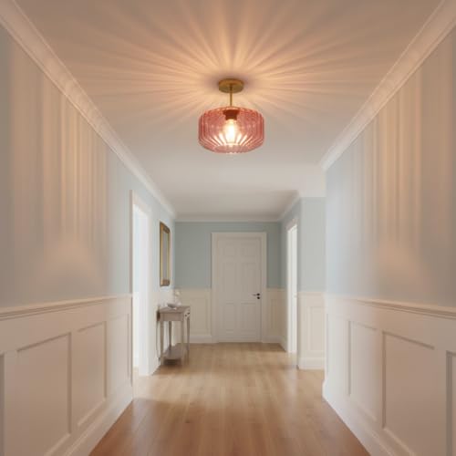 Purple Ceiling Light Glass Semi-Flush Mount with Gold Finish, Bedroom Light Fixtures for Bathroom Living Room Entryway Closet Light - color: Purple, 1-Light
