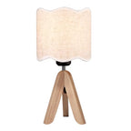 Hamilyeah Tripod Table Lamp with Wood Base, Bedside Lamp with Scalloped Fabric Linen Shade and On/Off Switch, Morden Nightstand Desk Lamp for Bedroom, Living Room, Kids Room, Office Dorm - color: Walnut Beige 1 PACK