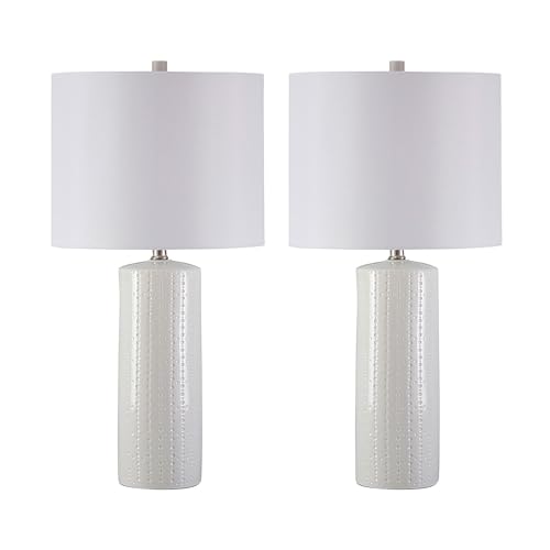 Signature Design by Ashley Steuben Textured Ceramic Table Lamp, 2 Count Lamps, 25", Solid White - color: White
