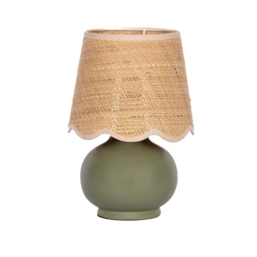 Benton Ceramic Table Lamp with Fabric Shade – 13" Bedside Accent Lamp for Bedroom, Living Room & Nightstand (Green) - color: Green