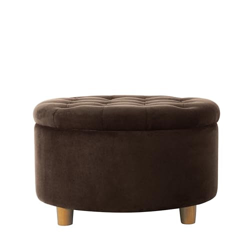 HomePop 28" Button Tufted Velvet Round Storage Ottoman - Chocolate Brown Velvet - color: Chocolate Brown Velvet