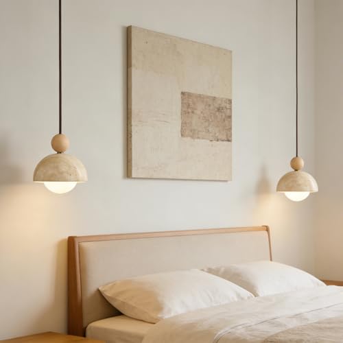 7.1inch Wabi Sabi Pendant Light, Yellow Travertine Pendant Light Fixture, Natural Stone & Wood Hanging Lamp for Kitchen Island, Hallway, Bedroom Bedside, Living Room, Dining Room (1pcs) - color: 7.1inch stone-1pcs