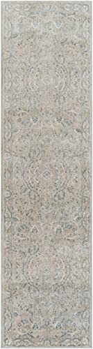 Hauteloom Claridge Living Room, Bedroom Area Rug - Medallion Floral Border Distressed Faded - Traditional Oriental Transitional Turkish - Beige, Taupe, Medium Gray, Gray, Cream - 2' x 2'11" - color: Beige, Taupe, Medium Gray / Glengarry, size: 1'11" x 2'1