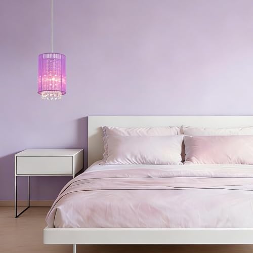 LaLuLa Purple Plug-in Hanging Lamp- Easy Install Crystal Pendant Light for Girls Bedroom, Nursery, Playhouse, Vanity, Closet, Bathroom - color: Purple, size: 5.9"