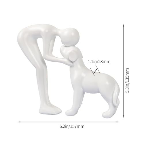 Dog Sculpture Home Decor Cute Man and Dog Statue Decoration for Office、Living Room、Bedroom、Home， Memory Gifts for Pet Lovers (White) - color: White