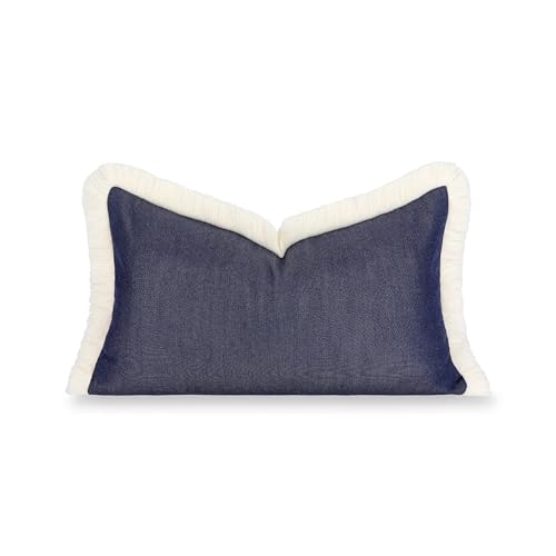 Hofdeco Premium Coastal Hampton Outdoor Performance Lumbar Pillow Cover Only, 12"x20" Water Repellent, UV and Fade Resistant for Backyard, Couch, Poolside, Indigo Blue Woven Solid - color: Indigo Blue Solid 12"x20"