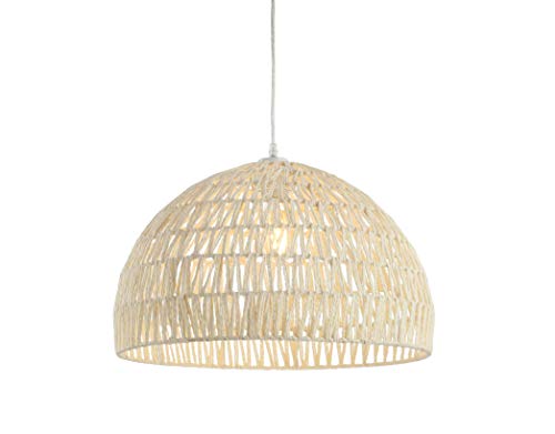 JONATHAN Y 20" Cream Modern Bohemian Woven Rope LED Pendant Light Fixture, Adjustable Dome Ceiling Lamp for Kitchen Island, Rope Shade, Coastal Farmhouse Decor JYL6504A - color: Cream, size: 20"