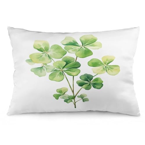 Pillows Cover Watercolor Green Lucky Clover Decorative Lumbar Cushion Cases 16 "x24 Patrick's Day Spring Decorative Pillow for Home Bed Sofa Living Room Decorative - color: Pattern-2, size: 24" x 16" (Pack of 1)