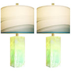 Scenekoy 23" Alabaster Table Lamp Set of 2 with Night Light for Bedroom Living Room, Rotary Switch, Blue Table Lamp with Linen Shade, Modern Nightstand Lamps for Room Bedside Bedroom (Bulb Included) - color: Blue
