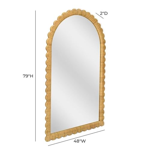 Pemberly Row Jumbo Arched Wall Mirror, Handwoven Natural Rattan Frame, Contemporary Design, 48" W x 79" H, Coastal Style Floor Mirror for Entryways, Bedrooms, or Living Spaces