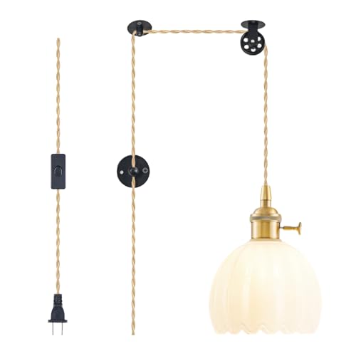 Plug in Pendant Light Fixtures, Hanging Light Fixture Vintage Glass Pendant Light, Mini Milk White Tulip Hanging Lamp, Pendant Lighting for Kitchen Island, Bedroom, Dining Room, Living Room - color: Tulip Milk White
