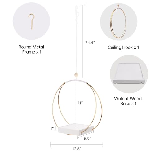 Adnkwolivt Mid Century Boho Macrame Metal Planter - Indoor/Outdoor Hanger, Conner Ceiling, Gift for Mom or Plant Lovers, Housewarming - color: Gold Metal/White Wood Base, size: 1 Pack