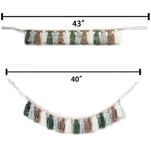 Tassel Garland - Boho Tassel Garland with Wood Beads - Wall Decor for Dorm, Girls Room and Nursery Room - Olive Green (43 inch) - size: 43 inch