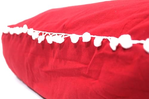 Mandala Barmeri Large Floor Pillow Cover Cushion Meditation Seating Ottoman Throw Cover Hippie Decorative Zipped Bohemian Pouf Ottoman Poufs, Pom Pom Pillow Cases (Red, 24" square) - color: Red, size: 24"D x 5"W x 24"H
