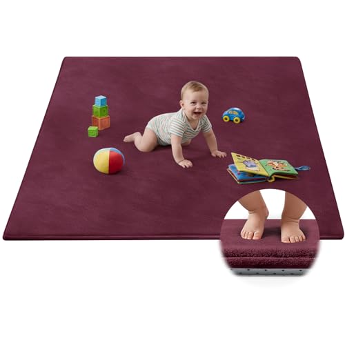 Baby Play Mat for Floor,Ultra Thick Elastic Foam 50"x50" Playmat Tummy Time Muscle Crawling Exercise Activity Cushion Gym Mat Nursery Playroom Area Kids Rug for Babies, Toddlers,Infants,Burgundy - color: Burgundy, size: 50"x50"