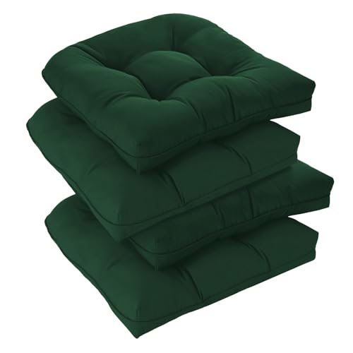 downluxe Outdoor Chair Cushions Set of 4 for Patio Furniture, Water Resistant Tufted Overstuffed Patio Furniture Cushions, Thick Outdoor Seat Cushion, 19" X 19" X 5", Forest Green - color: Forest Green, size: 4 Count (Pack of 1)