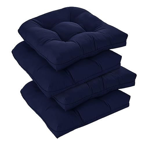 downluxe Outdoor Chair Cushions Set of 4 for Patio Furniture, Water Resistant Tufted Overstuffed Patio Furniture Cushions, Thick Outdoor Seat Cushion, 19" X 19" X 5", Navy - color: Navy, size: 4 Count (Pack of 1)