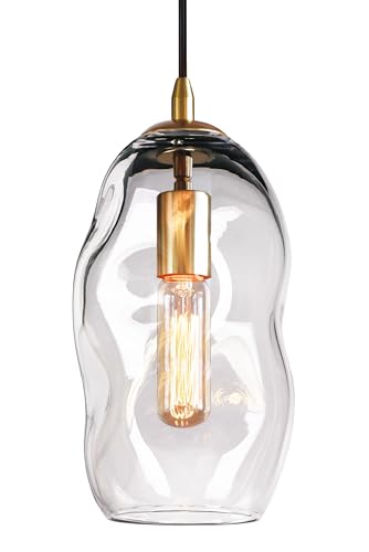 CASAMOTION Modern Pendant Lights Kitchen Island Large Gold Hanging Light Fixtures for Dining Table Blown Art Glass Clear Organic Globe Bedroom Foyer Entryway Hallway Lamp 12 Inch 1 Pack - color: Clear+Glod 12"H-1 Pack