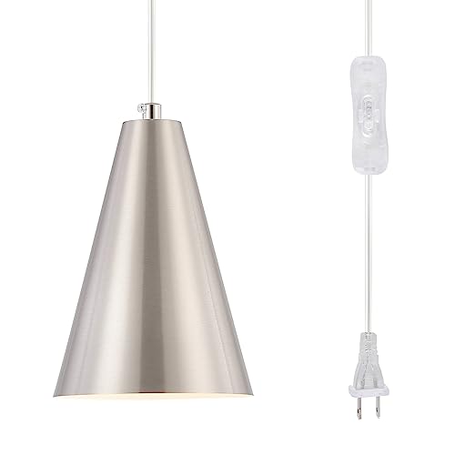 Brushed Nickel Plug In Pendant Light,Hanging Lights with Plug In Cord On/Off Switch, Mini Silver Pendant Lights for Kitchen Island,Modern Chandelier with Metal Shade,Hanging Lamps for Bedroom - color: 1Pack Brushed Nickel-Plug in
