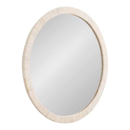 Kate and Laurel Rahfy Boho Round Rattan Mirror, 28 Inch Diameter, White, Decorative Circle Mirror with Wrapped Authentic Rattan Frame for Vanity Bathroom Mirror - color: White, size: 27.8"L x 27.8"W