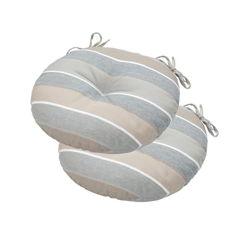 Bistro Chair Cushions 15 inch,Set of 2,Tufted Round Chair Cushions with Ties,15"x15"x4",Water Resistant Round Seat Cushion for Barstool Chairs,Patio Garden Kitchen Outdoor Furniture(Gray Stripe) - color: Gray Stripe, size: 15"x15"