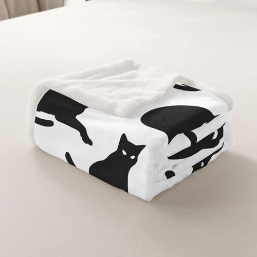 Feelyou Cat Throw Blanket Black Cat Soft Fleece Sherpa Cozy Fuzzy Plush Warm Cats Print Fuzzy Plush Throw Cute Kitten Twin 60"x80" Cats Lover's Gift for Bed Couch Living Room - color: Black White, size: Twin