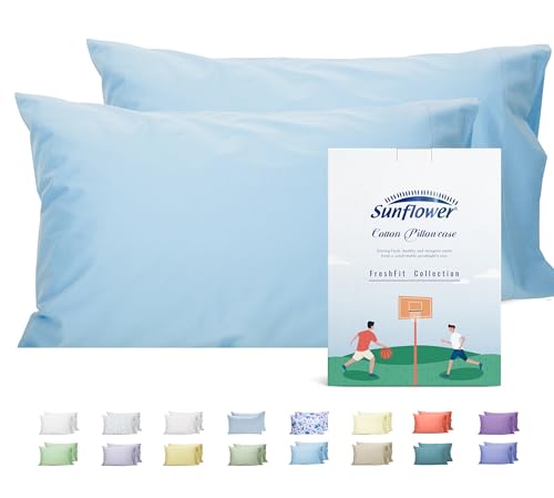 Sunflower Queen Pillowcases Set of 2, 100% Cotton Queen Pillow Cases 2, 20×30 inches Ashley Blue, Soft and Breathable - color: Ashley Blue, size: Queen (20"x30")