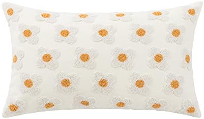vctops Boho Floral Tufted Decorative Throw Pillow Cover Botanical Pattern Cotton Cushion Cover for Couch Sofa Bed (Flower A,12"x20")