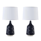 Dark Blue Ceramic Table Lamps Set of 2, 18.5" Modern Bedside Lamps for Night Stands, Classic Small Lamps for Living Room End Tables, Farmhouse Boho Lamp for Bedroom Office, LED Bulbs Included - color: dark blue