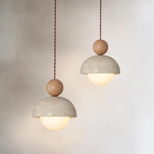 Japanese Wabi-Sabi Yellow Travertine Pendant Lamp Natural Stone Pendant Light with Wood Hanging Light Nordic Mini Pendant Lighting G9 for Kitchen Island Dining Room - color: 2pcs, size: 7.1inch