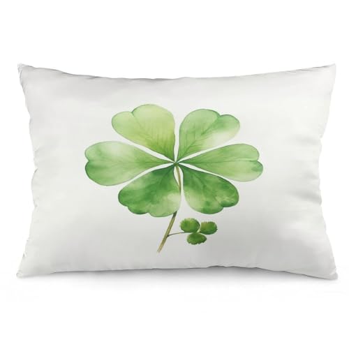 Pillowcases Watercolor Green Lucky Clover Pillow Case Cushion Standard Queen Size 16 "x24 Green Lucky Shamrock Spring Pillows Rectangle Two Sides Printed for Sofa Bedroom Home Decorative - color: Pattern-4, size: 24" x 16" (Pack of 1)