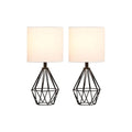 Black Bedside Table Lamps Set of 2, Small Nightstand Lamps for Bedroom, Modern Desk Lamps with TC Fabric Shade Geometric Metal Base for Living Room Study Office Farmhouse - color: Black-2 Pack