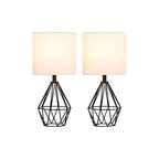 Black Bedside Table Lamps Set of 2, Small Nightstand Lamps for Bedroom, Modern Desk Lamps with TC Fabric Shade Geometric Metal Base for Living Room Study Office Farmhouse - color: Black-2 Pack