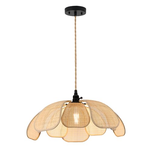 20 Inch Boho Flower Chandeliers for Dining Room Farmhouse Rattan Pendant Lights Girl Chandelier Hand Woven Bedroom Light Fixture Hanging Lamp for Kitchen Island - size: 20 Inch Ceiling
