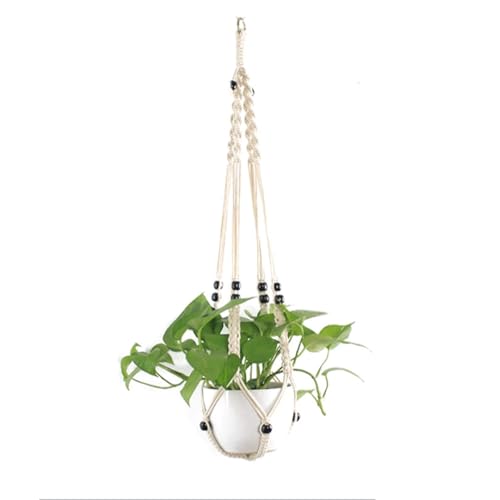 Macrame Plant Hanger Indoor Hanging Planter Basket with Wood Beads Decorative Flower Pot Holder No Tassels for Indoor Outdoor Boho Home Decor 35 Inch, Ivory (Pots Not Included) - style: Style2-1 Pack
