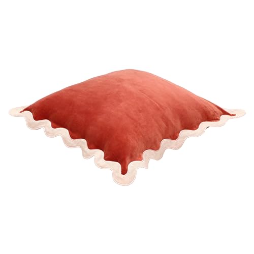 Tov Furniture Scalloped Edge Cream and Rust Cotton Velvet Throw Pillow - color: Cream, Rust