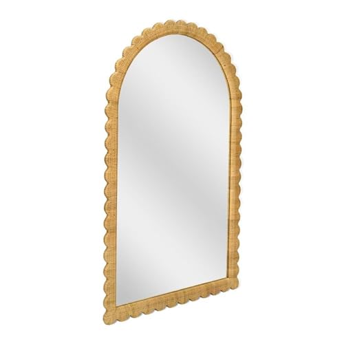 Pemberly Row Jumbo Arched Wall Mirror, Handwoven Natural Rattan Frame, Contemporary Design, 48" W x 79" H, Coastal Style Floor Mirror for Entryways, Bedrooms, or Living Spaces