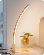 EDISHINE Curved LED Table Lamp, Modern Bedside Lamp with 3 Color Temperature & Stepless Dimming, Aluminum & Iron, Nightstand Lamp for Bedroom, Living Room, Gold - color: Gold