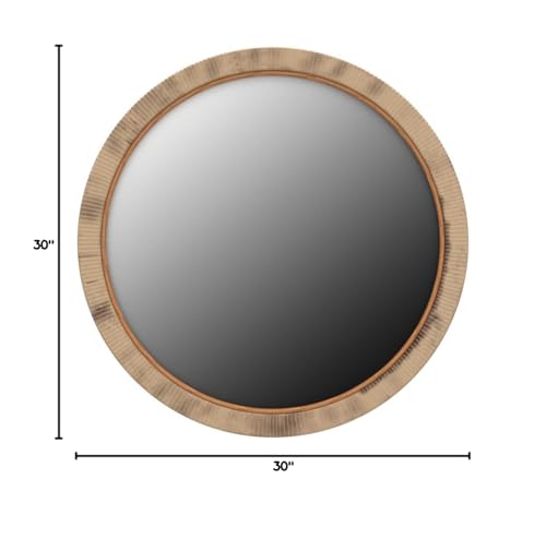 Rutledge & King Round Rattan Mirror - Boho Decorative Wall Mirror - 30" Dia. - color: Seaside - Extra Large