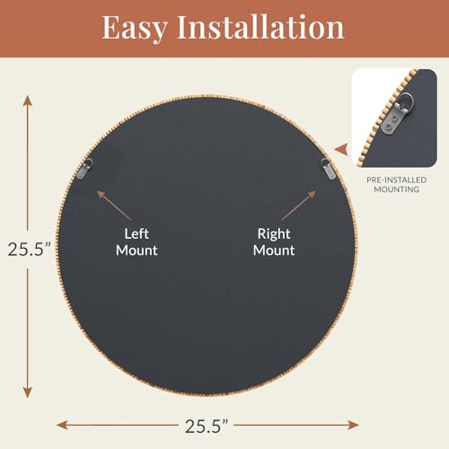 Barnyard Designs Rattan Wall Mirror, Round Farmhouse Boho Accent for Bathroom, Entryway or Bedroom, Handwoven Natural Honey Rattan Frame (25.5", Round) - size: 25.5"L x 25.5"W