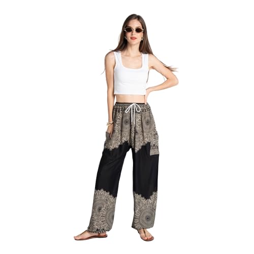 Tranquil Threads Women's Harem Pants with Pockets and Drawstring, Hippie Boho Yoga Clothes - color: Smokey Black, size: X-Large