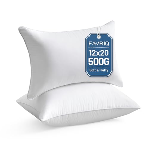 FAVRIQ 12 x 20 Throw Pillow Inserts (Set of 2), Rectangle Interior Sofa Pillow Inserts with 100% Cotton Cover, Lumbar Support Pillow for Chair Bed, Decorative Pillow Insert Pair, White Couch Pillow - size: 12x20 Inch