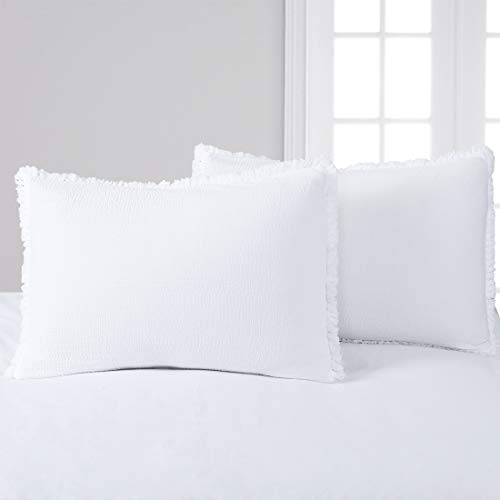 YINFUNG Quilted Pillow Sham White King Set of 2 Muslin Cotton Tassel Fringe Pillowcases Matelasse Boho Decorative Textured Gauze Moroccan Thin Soft 20×36 Bright White - color: White, size: 36" x 20" (Pack of 2)