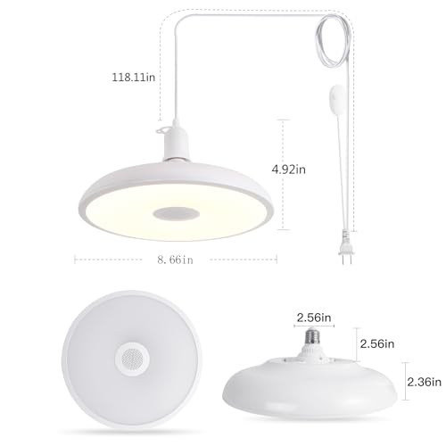 Plug-in Pendant Light with Remote Control, Bluetooth Speaker, and Color Changing LED 8.7" 18W Adjustable Farmhouse Hanging Fixture for Kitchen Island, Bar, Dining Room, Bedroom, Entryway - color: White-9inch
