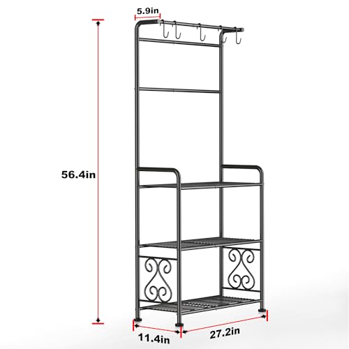 Plant Stand Indoor Outdoor Heavy Duty Metal - 56.4" Tall 3-Tier Shelf for Multiple Plants, Flowers, Rustproof Black Storage Rack for Patio, Balcony, Living Room, Garden, Includes Hooks&Adjustable Feet - size: A-3Tier-2Hanger